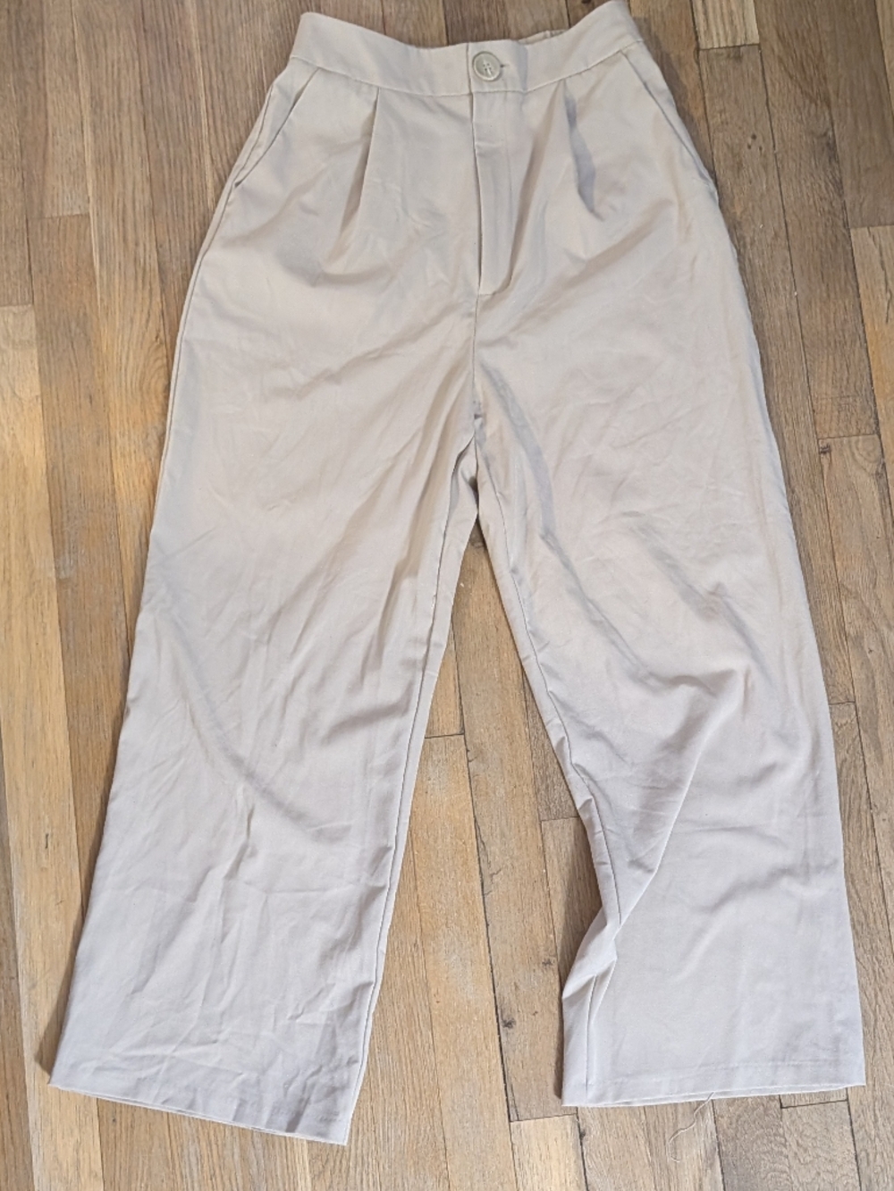 Stradivarius Beige High-Waisted Wide Leg Trousers